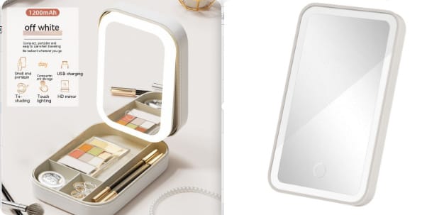 Makeup Storage Box With LED Light Mirror Portable Travel Makeup Cosmetics Storage Box Touch Light Storage Organizer - Image 3
